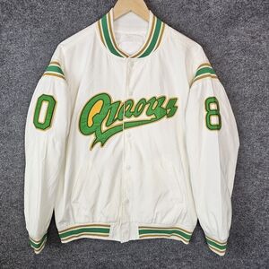 Vintage Style Maoqiaoyi "Qiaoyi 08" White Green Gold Varsity Jacket Bomber‎ Coat